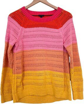 Talbots Colorful Striped Cotton Open Knit Pullover Sweater